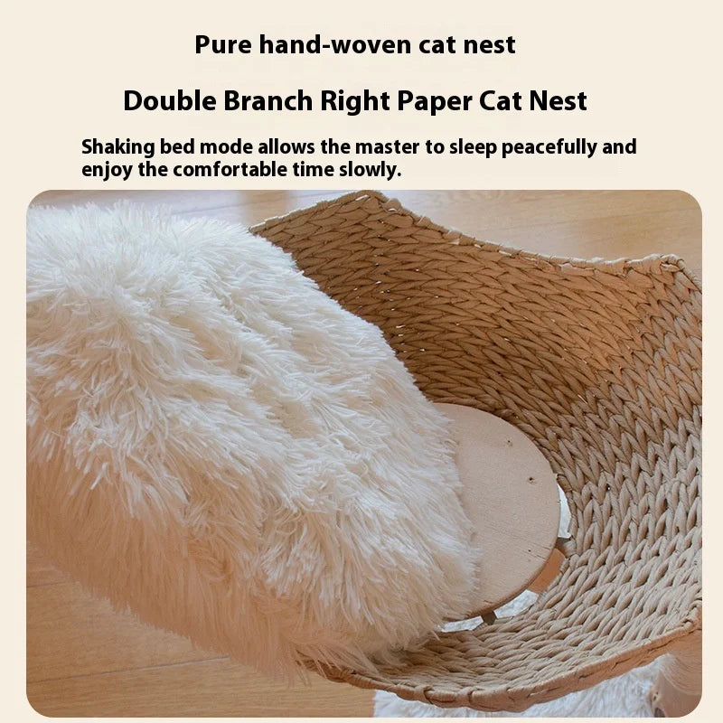 Solid Wood Cat Tree — Sisal Posts & Double Nest