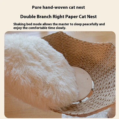 Solid Wood Cat Tree — Sisal Posts & Double Nest