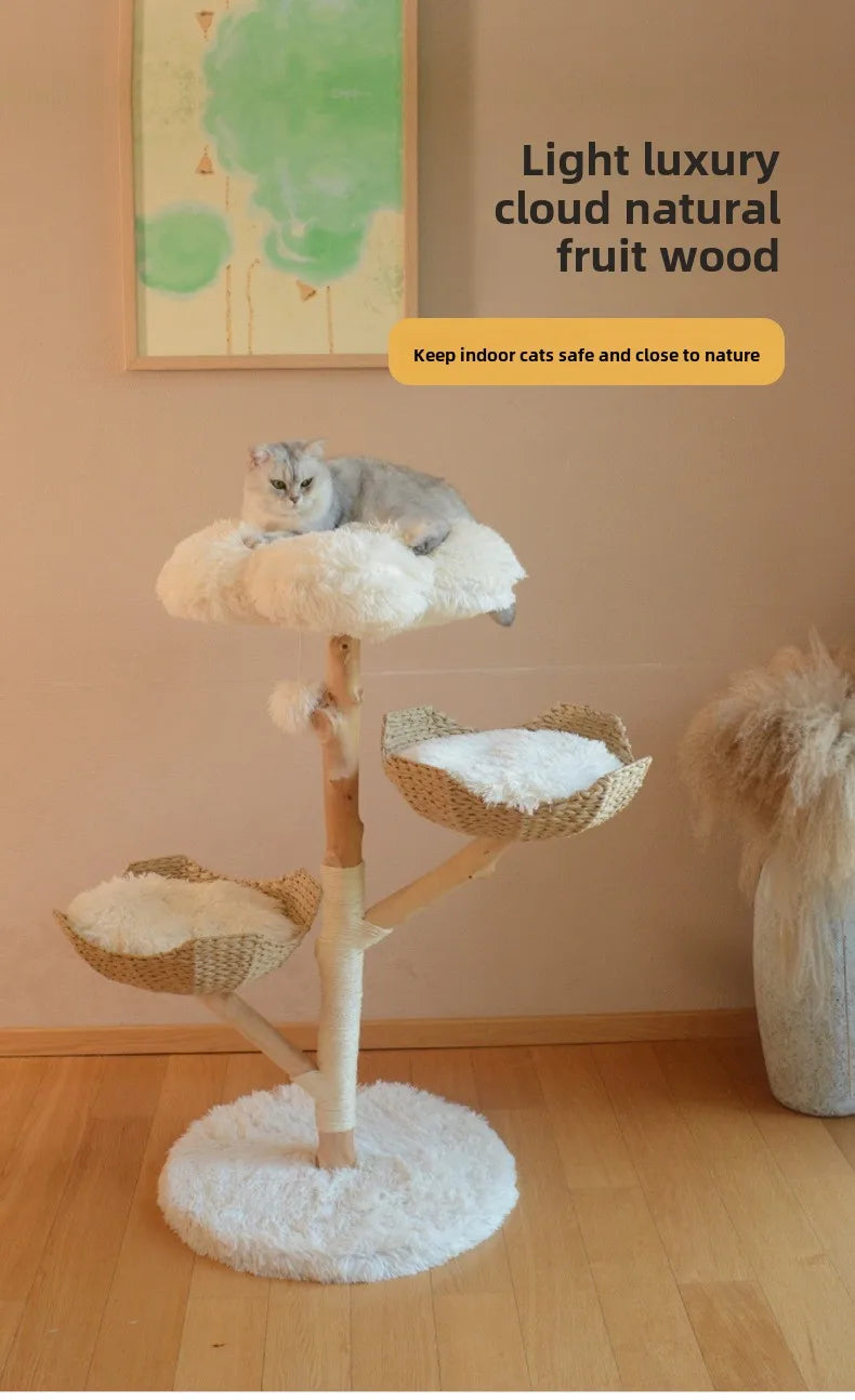 Solid Wood Cat Tree — Sisal Posts & Double Nest