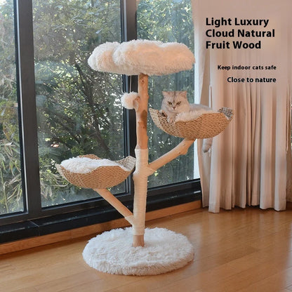 Solid Wood Cat Tree — Sisal Posts & Double Nest