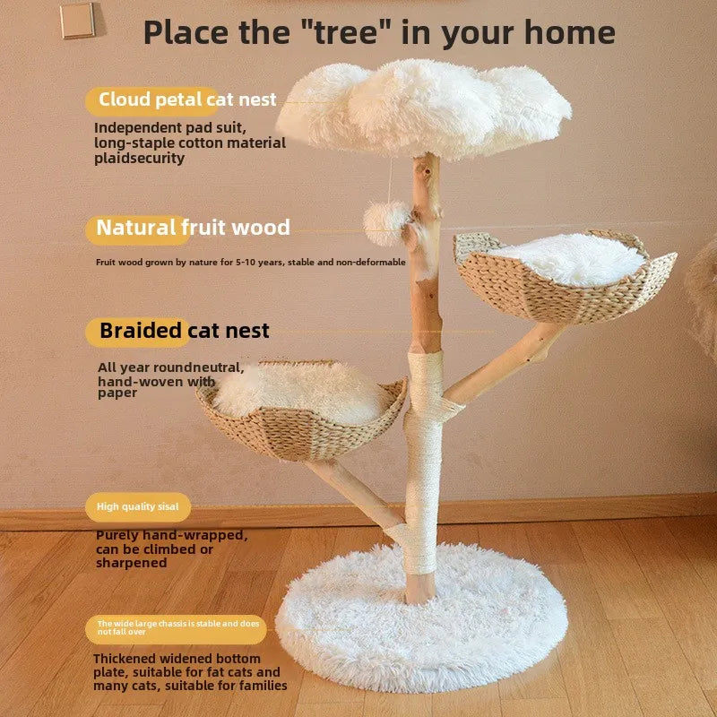 Solid Wood Cat Tree — Sisal Posts & Double Nest