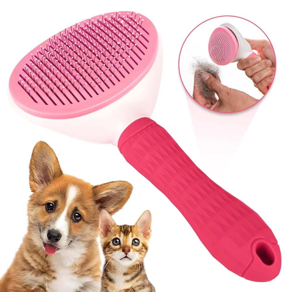 Ergonomic One-Click Grooming Brush — Cats & Dogs