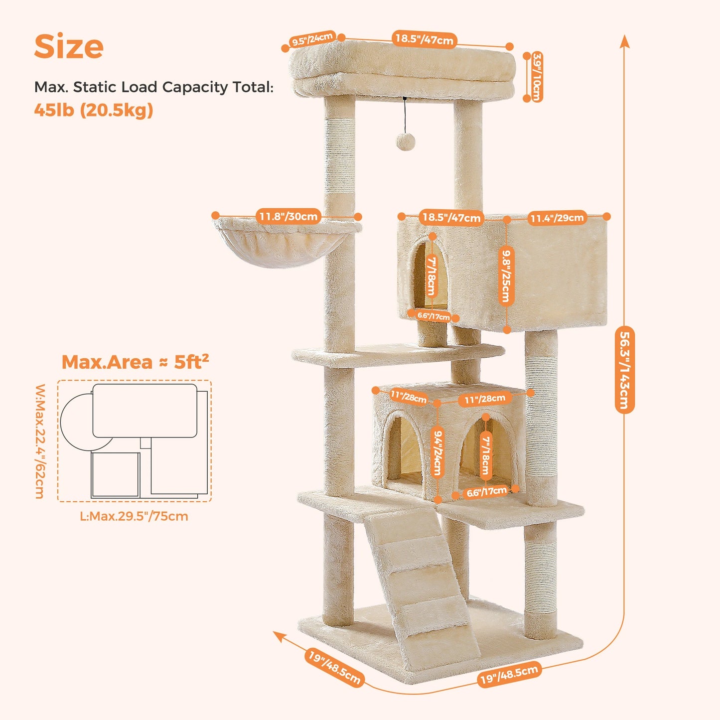 106 cm Cat Tower — Perch, Hammock & Hideout