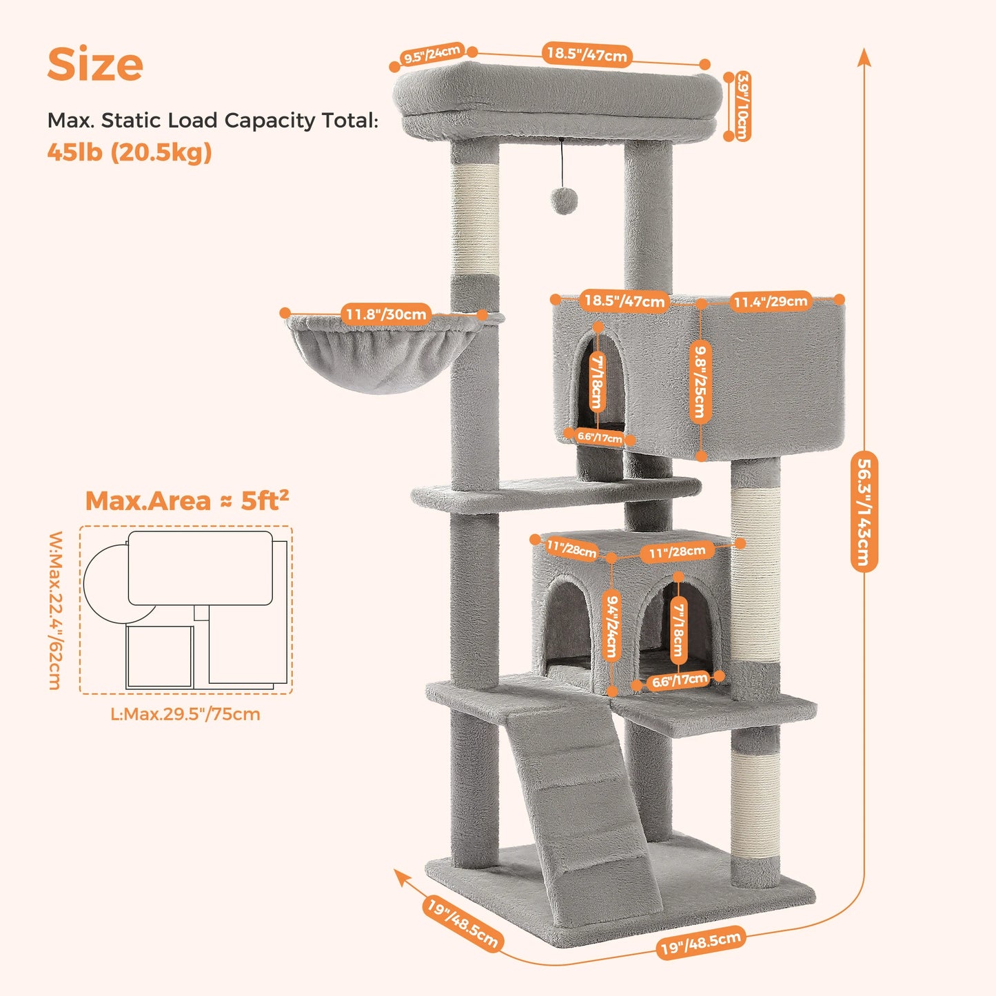 106 cm Cat Tower — Perch, Hammock & Hideout