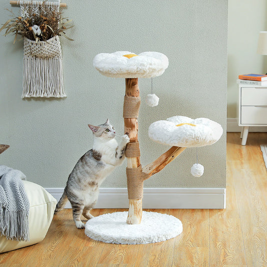 Árbol rascador para gatos Flor — Dos perchas en forma de pétalo y poste de sisal